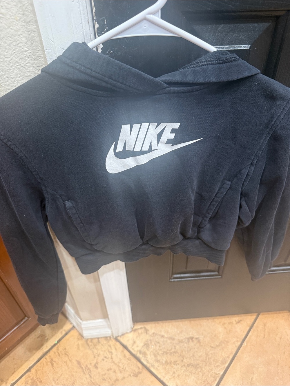 Nike Black Cropped Hoodie with White Swoosh Back Logo
